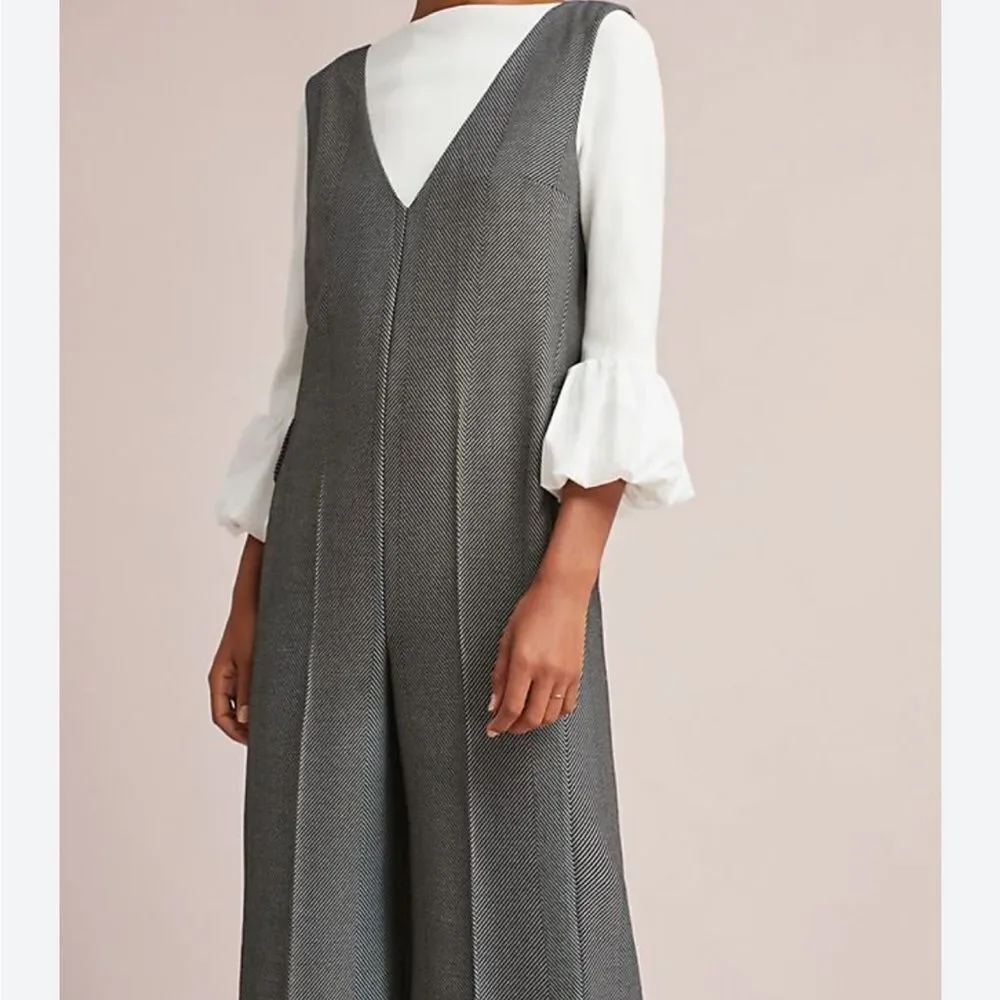 Anthropologie Cartonnier Oxford Herringbone Wide Leg Jumpsuit| M
